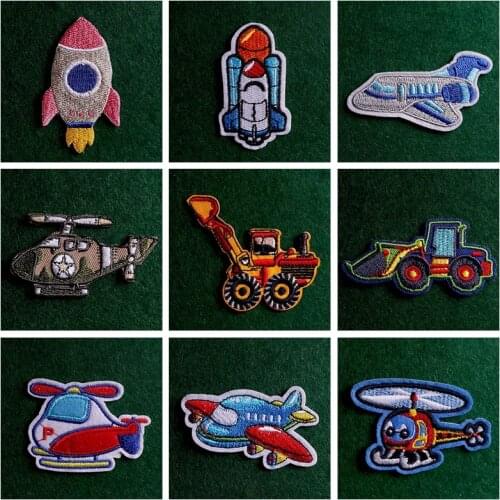 2pcs/lot Pulaqi Cartoon Plane Patches Iron on Patch Embroideried Patches on Clothes Rocket Custom for Jacket Applique Diy