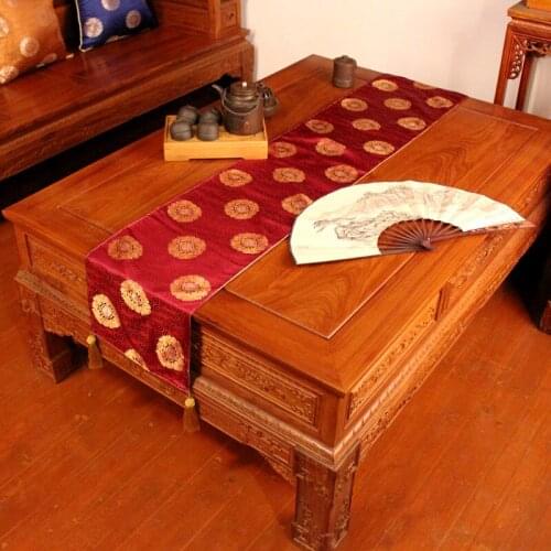 30x160/180/210/240cmclassical Chinese style satin jacquard table runner tassel living room retor tablecloth bed runner