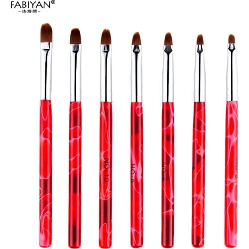 7 Sizes Red Acrylic Painting Drawing Brush Builder Dotting Dot Crystal Carving Pen UV Gel Nail Art Polish Manicure Tool Tips Set
