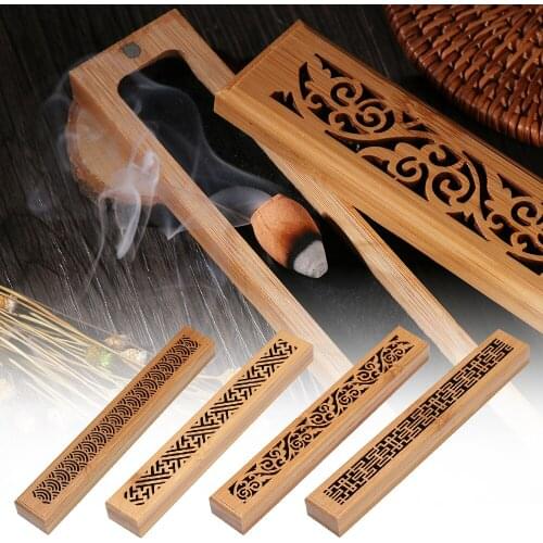 Retro Hollow Carved Aromatherapy Incense Stick Holder Bamboo Incense Box Joss-stick Inserted Ash Catcher Censer Incense Holder