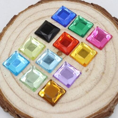 Free Shipping High Quality 50Pcs 12mm Many Colors Square Flat Back Acrylic Rhinestone For DIY Decoration