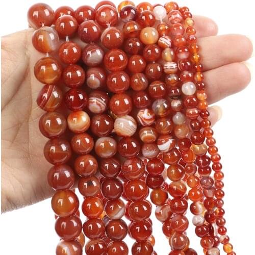 Natural Stone Beads Orange Striped Agate Loose Beads for Jewelry Making Needlework DIY Bracelet Strand 4-12 MM