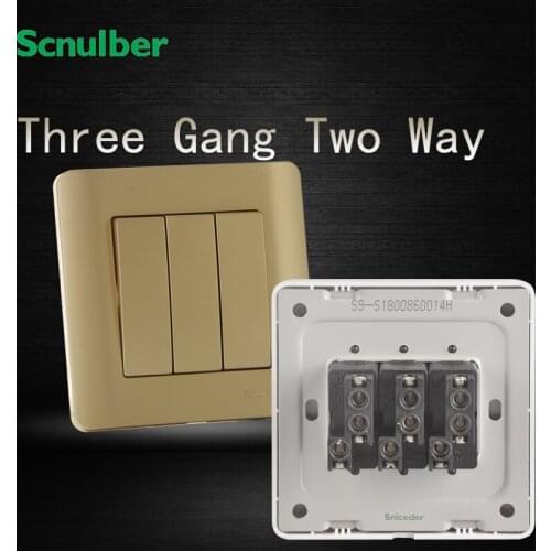Household 2 way 16A 220v golden 86mm standard wall switch eu 3 gang