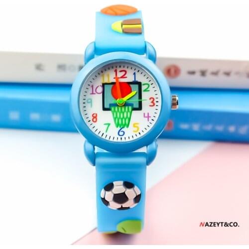 New fashion boys watch little children student cute cartoonbasketball hoop face 3D watch football design silincon strap clock