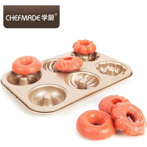 CHEFMADE Golden 6 Even Non-stick Three Flower Cake Mold Heavy carbon steel Oven Baking Mold Doughnut Cookie Bread Cake Mould