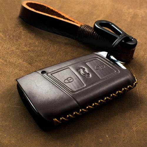 Genuine Leather Car Remote Key Fob Cover Case Skin Bag For VW Volkswagen Skoda Superb Magotan Passat B8 A7 Golf Car Accessories