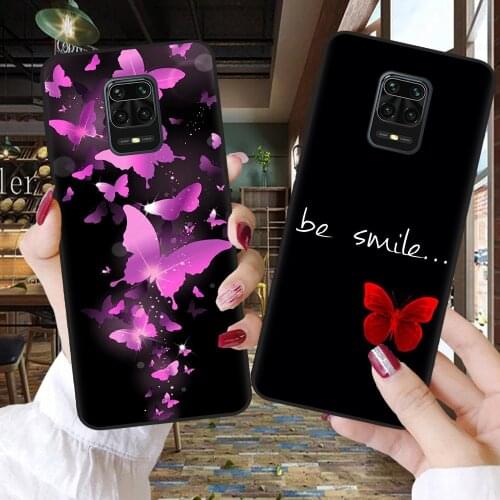 Cartoon Blue Butterfly Phone Case For Fundas Xiaomi Mi 10T Lite 10 Ultra Redmi Note 9S 7 8 9 Pro 8T Black Cover Coque Bumper