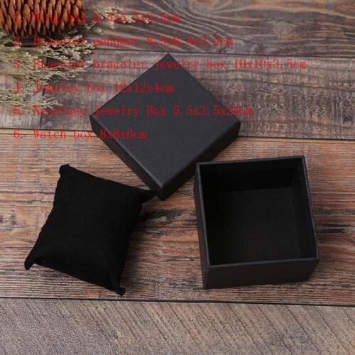Black Kraft Paper Gift Boxes Jewelry Package Boxes Cotton Filled Charms Ring Watch Earring Jewelry Organizer Boxes 2019 New