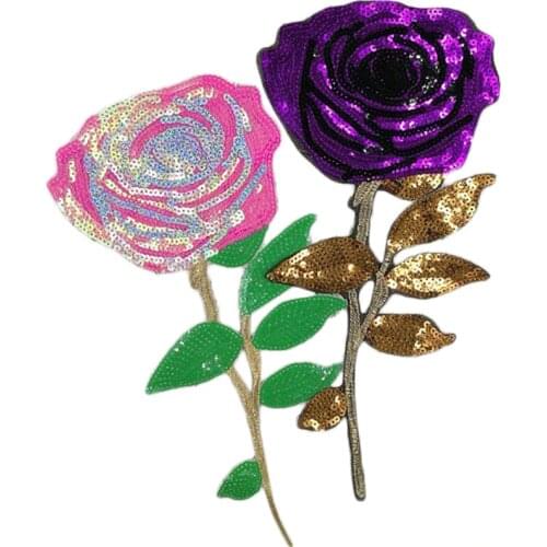 Floral patch Large Purple roses suquins Flower Patches Diy women Embroidery iron on patches for clothing applique Stickers