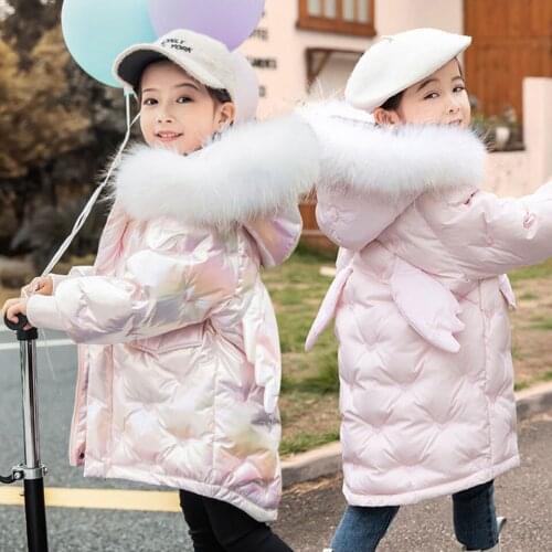 New 2021 Winter Warm Down Parkas Toddler Kids Baby Girls Jackets Outerwear Big Fur Collar Coats 3 Colors For Girls 18M-6 Years