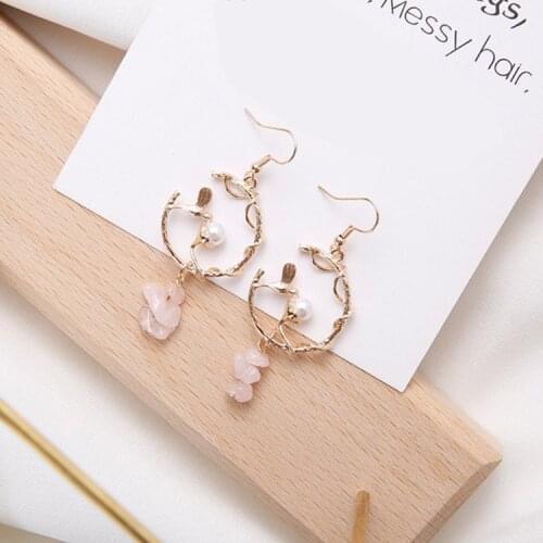 Elegant Branches Crystal Dangle Earrings For Women Girls Korean Fashion Pearl Pink Stone Drop Earrings Party Wedding Jewelry