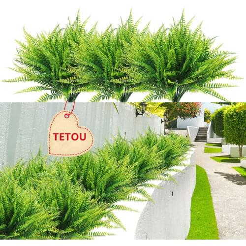 Artificial Plants Fake Boston Fern Greenery Outdoor UV Resistant No Fade Faux Plastic Plants Garden Porch Window Box Decorating