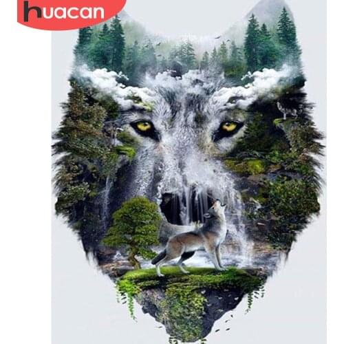 HUACAN Painting By Numbers Wolf Animal Wall Art On Canvas Unique Gift Hand Painted Picture By Numbers Waterfall For Living Room