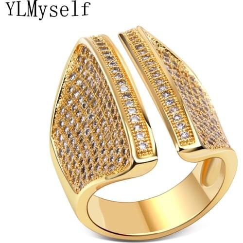 Unique design ring for party jewelry White and Gold color Brass Trendy Accessories for woman High quality fashion rings