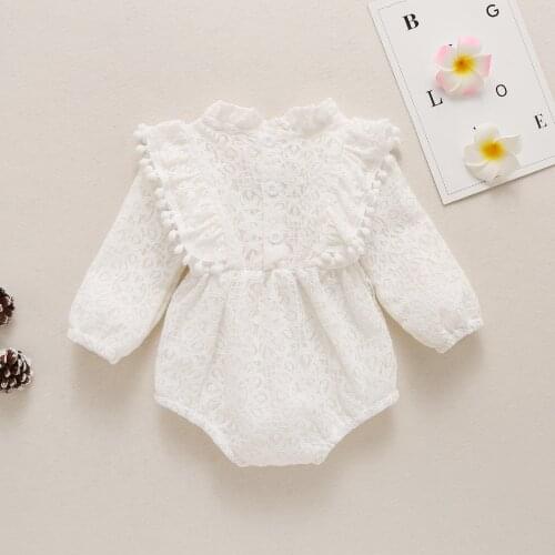 0-12M Sweet Infant Baby Girl Clothes Playsuit Flower Lace Solid Color Ruffle Long Sleeve Princess Girls Romper Autumn Outfit