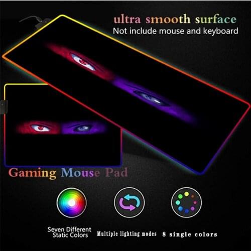 UchihaSasuke Anime Mouse Pad LED RGB Gaming Accessories Desktop Pads Smooth Durable Professional Colorful Mice Mat