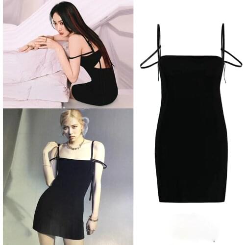 Kpop Korea Celebrity ROSE Sexy Strapless Drawstring Party Dress Women Sling Sleeveless Bodycon ClubWear Summer Sexy Mini Dresses