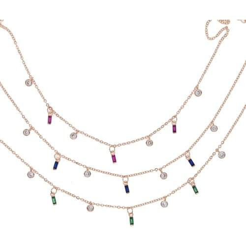 Red green blue cz charm necklace choker Romantic colorful round baguette cubic zirconia drop charm gift Elegance jewelry