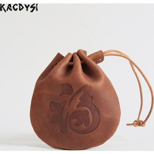 Nature Cow Leather Small Wallet Men Coin Purse String Money Pocket Mini Vintage Crazy Horse Leather Women Coin Bag Storage Bag