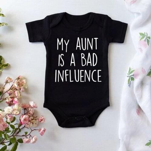 My Aunt Is A Bad Influence Baby Bodysuit Cute Newborn Short Sleeve Onesies Baby Boy Girl Rompers Cotton Body Baby Clothes