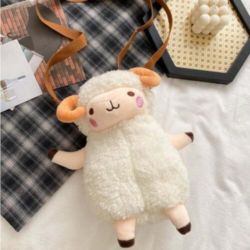 Cartoon Sheep Plush Bag Crossbody Satchel Cellphone Pouch Zipper Shoulder Bags for Girls Women
