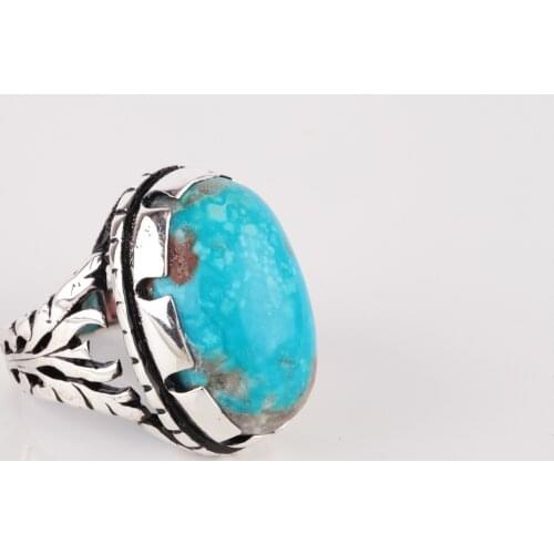 UM US JEWELRY Turquoise Natural Stone Handmade 925 Sterling Silver Men Ring