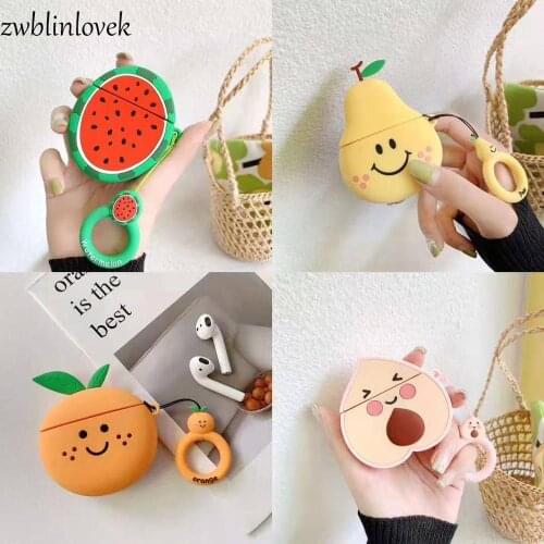 Cute Fruit Peach Watermelon Soft Silicone Keyring Case For Apple Airpods1 2 Bluetooth Wireless Earphone Protective Case Cover
