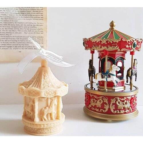 New 3d Fantasy Carousel Candle Mold Silicone Molds for Candle making Creative Trojan Shape Candle Mould