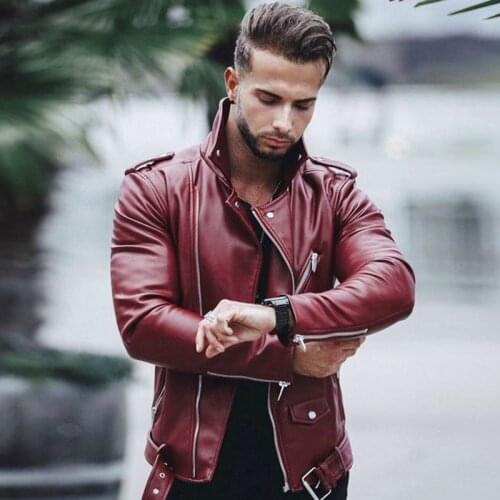 2019 New Spring Flight Mens Leather Jackets and Coats Plus Size XXXL Imported Mens Avirex Leather Jackets Rose Red Black B013