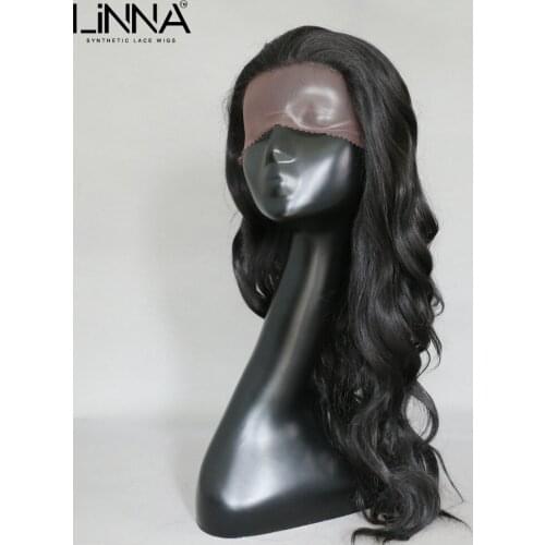 LINNA Natural Black Synthetic Lace Front Wig For Women 18Inch Long Natural Wave Hair Wig High Temperature Fiber Cosplay Wigs