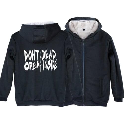 Don't Open Dead Inside Walking Zombie Dead Man Boy Parkas Full Zip Coat Plus Velvet Autumn Winter Couple Clothes ZIIART