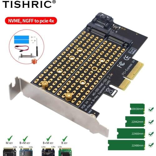 M.2 NVME NGFF SSD To PCIe 4X Converter Card Compatible X4/X8/X16 Slots B+M Key Dual Disk Adapter Card For 2230/2242/2260/2280 M2