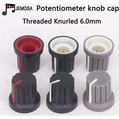 10Pcs potentiometer knob 6mm Shaft Hole Plastic Threaded Knurled Potentiometer Knobs Caps Audio Amplifier DIY