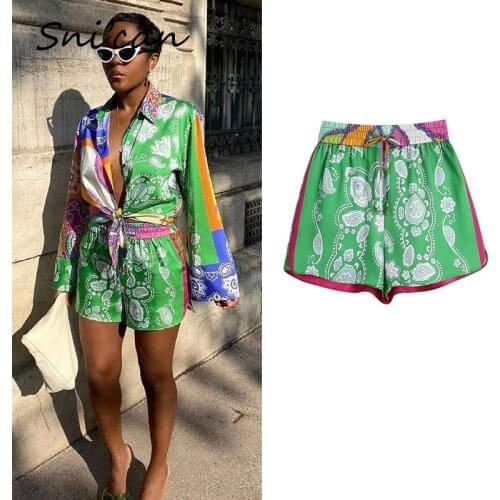 Green Hawaii Holidy Shorts Za 2021 Women Elastic Waist Draw String Casual Capris Pontalon Femme Summer Fashion Ladies Bottom New