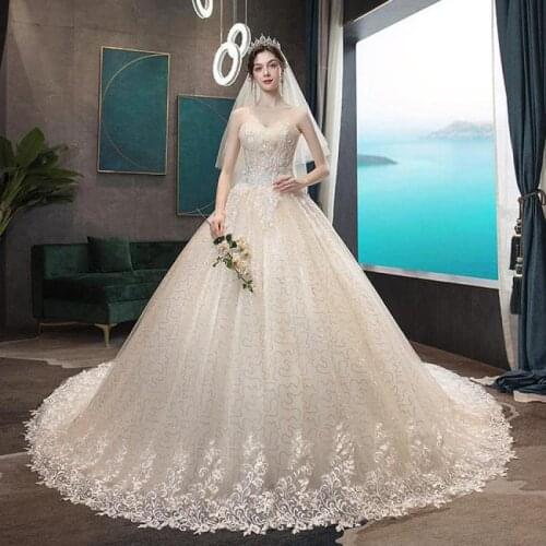 Vestido De Noiva 2021 New Feerijt Strapless Wedding Dress With Train Lace Up Ball Gown Luxury Lace Robe De Mariee Customize Size