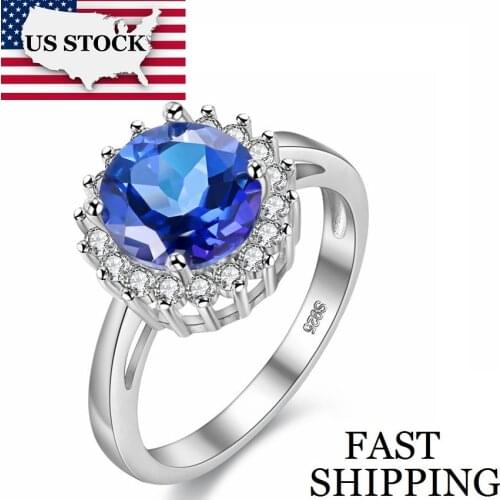 USA STOCK Uloveido Round Cut Natural Tanzanite Topaz Wedding Bands 925 Sterling Silver Engagement Rings for Women Box 40% FJ075