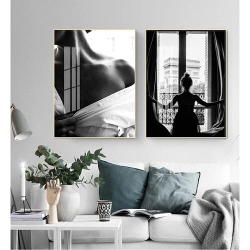 Woman Posters Wall Art Pictures Living Room Home Decor Black and White Sexy Window Girl Nordic Canvas Painting Fashion Beautiful