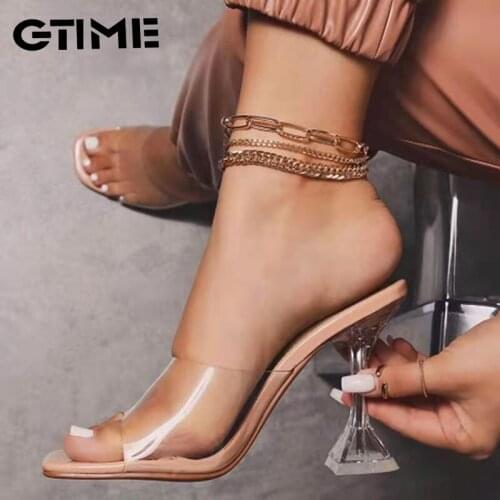 Big Shoes 42 Leopard Print Sandals Open Toe High Heels Women Transparent Perspex Slippers Shoes Heel Clear Sandals#SJPAE-48