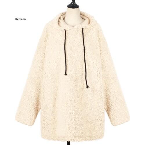Womens Sweatershirts Ladies Blouse Warm Faux Fur Coat Jacket Winter Solid Hooded Sweatshirt Girls Outerwear