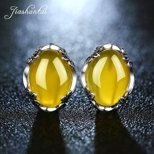 JIASHUNTAI 925 Sterling Silver Chalcedony Earrings Vintage Yellow Agate Gemstone For Women Earring Thai Silver Fine Jewelry