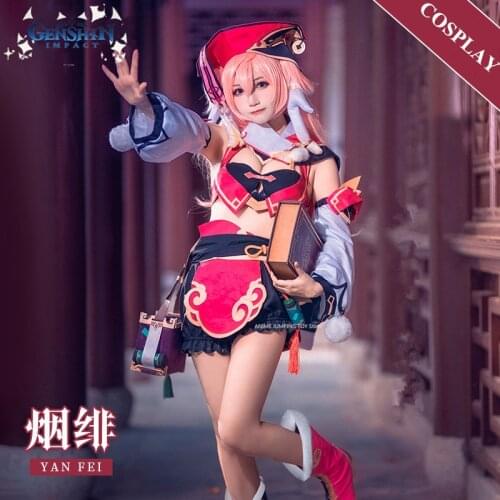 Genshin Impact COS Yan Fei Suit Cute Style Animation Cosplay Costume Loli Suit Game with Hat Bag Female Wig Full Set Role Play