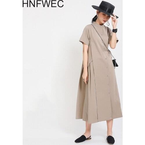 Women Army Green Pleated Long Shirt Dress New Stand Collar Short Sleeve Loose Fit Fashion Tide Spring Autumn 2020 K280