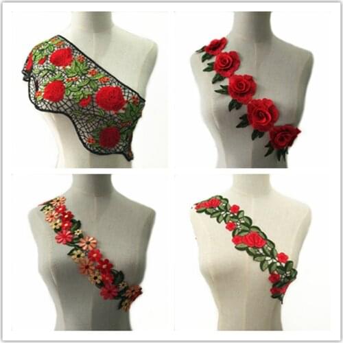 1 Yard 3D Chiffon Flowers Lace Trim Sewing Supplies Dress Decoration Scrapbooking Lace Fabric Applique