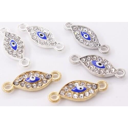 10Pcs Turkish Gold Eye Connector Charm Rhinestone Charm Connector Accessories For Jewelry Making For Bracelet Necklace