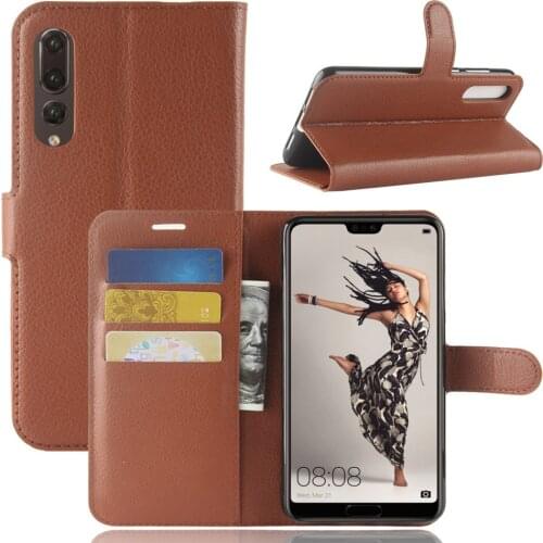 30pcs/lot Lichi wallet PU Leather stand+TPU Cover Case with card slot For Huawei P20 Lite / P20 Plus Pro / P20