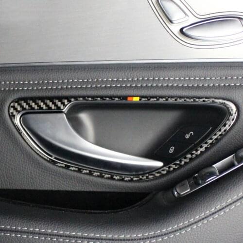 Car Inner Door Handle Frame Decoration Cover Trim 4Pcs For Mercedes Benz C Class W205 2015-2018 GLC X253 2016-2018 Carbon Fiber