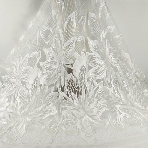 5Yards High Quality White Wedding Lace Fabric Embroidered Sequins Mesh Fabric for Wedding Dress, Party Dress, Sewing material