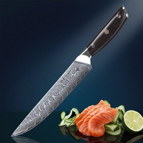 TURWHO 8" inch Japanese Cleaver Slicing Knife Damascus Steel Super Sharp Pro Quality chef Kitchen Knives with Sandalwood handle