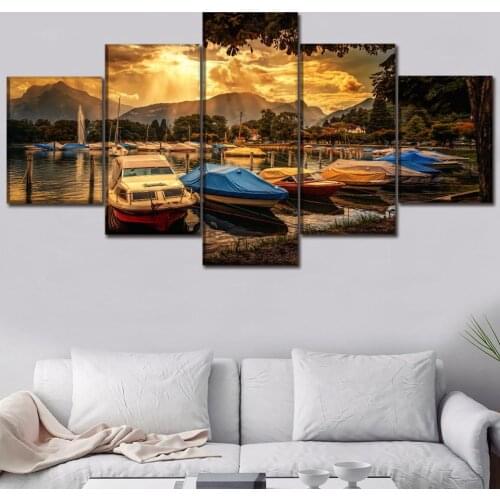 Diamond Picture,5 Pieces Yacht Ship Pictures Bedside Sunset Scenery Diamond Mosaic,Christmas Diamond Painting,Embroidery decor