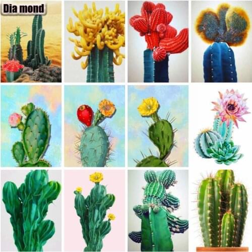 DIY Diamond Painting Cactus Full Square/Round Diamond Mosaic Diamond Embroidery Flower Cross Stitch Wall Stickers Home Decor